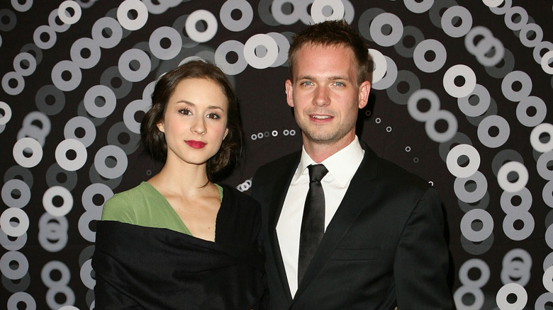 Troian Bellisario Patrick J. Adams posing at the 2011 LA Stage Alliance Ovation Awards Ceremony