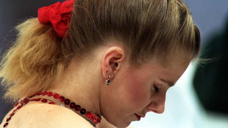 Tonya Harding looking down at the 1994 Winter Olympics