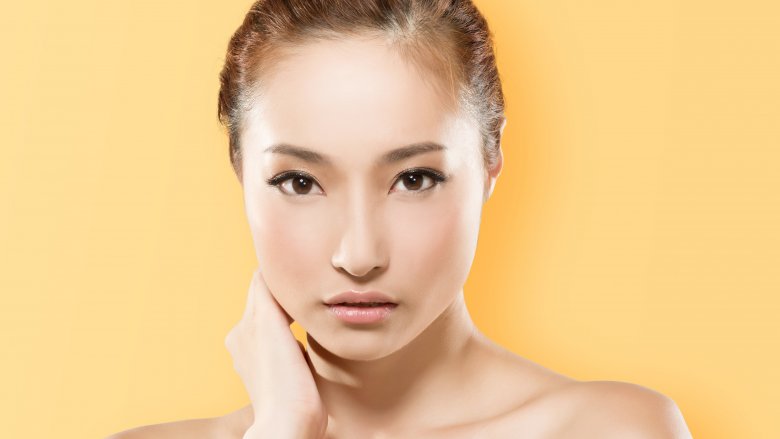 woman wearing "glass skin" foundation