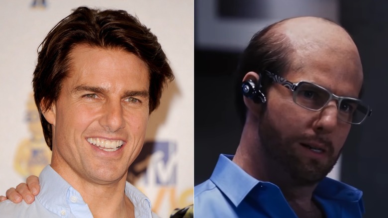 Tom Cruise poses in the press room at the 2010 MTV Movie Awards at Gibson Amphitheatre on June 6, 2010 in Universal City, California (2010); Tom Cruise stars as Les Grossman in 'Tropic Thunder' (2008)
