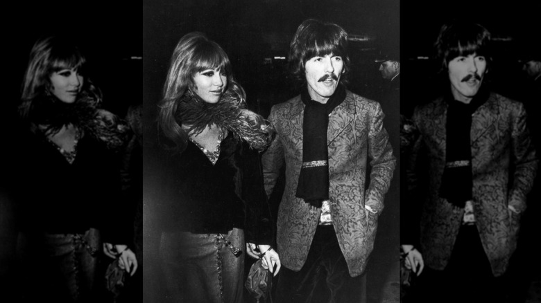 Pattie Boyd and George Harrison walking