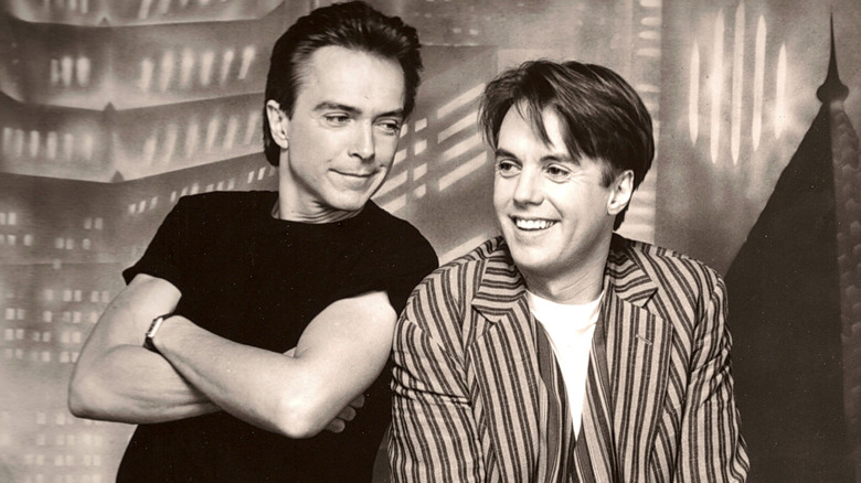 Shaun and David Cassidy smiling in a photoshoot for Avenue magazine in 1993