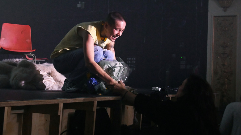 Brie Larson performing onstage in Elektra