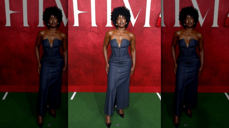 Woman wearing denim dress