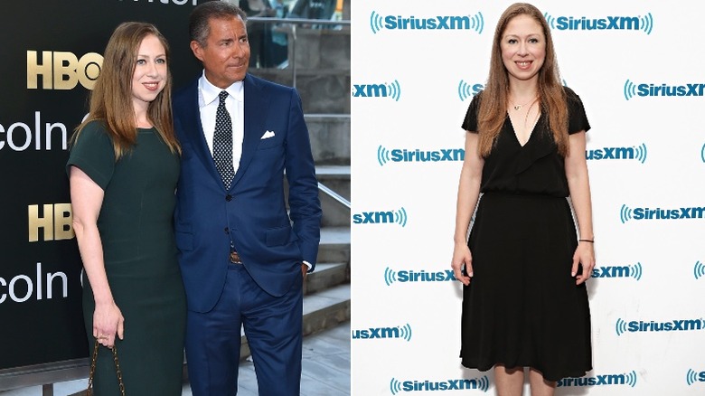 Chelsea Clinton in green dress / black dress