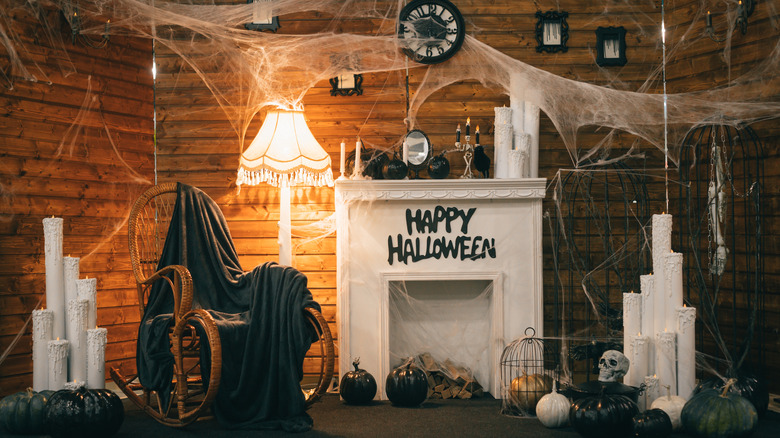 A home decorated with spooky accessories for Halloween