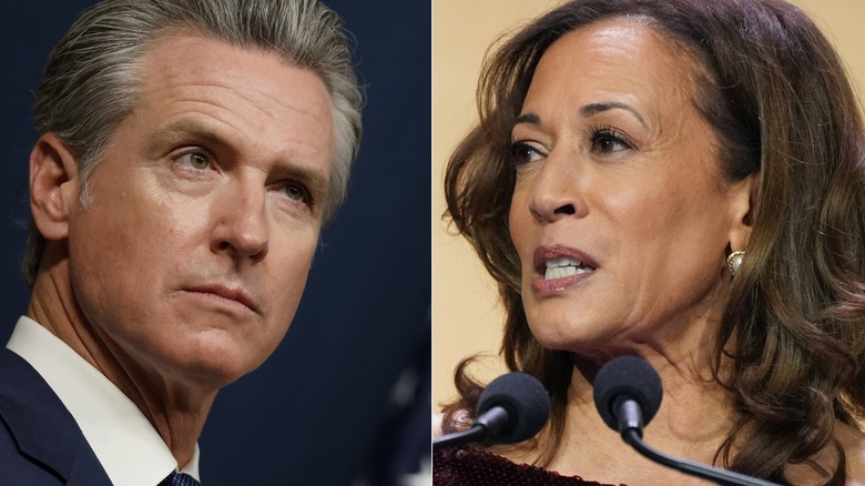 Gavin Newsom and Kamala Harris pictured next to each other