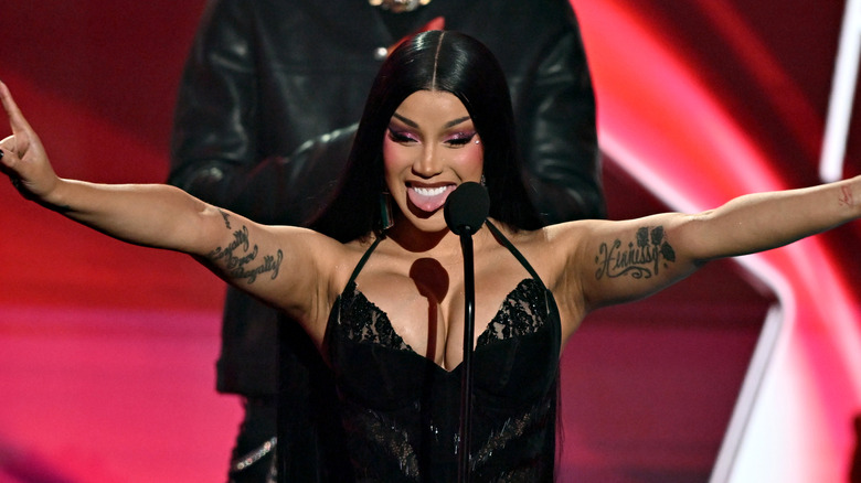 Cardi B accepting an award at the 2026 BET Awards.
