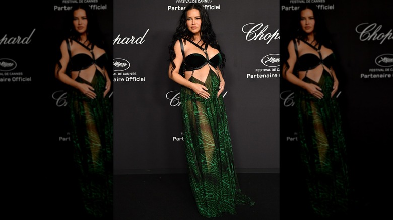 Adriana Lima posing holding her baby bump