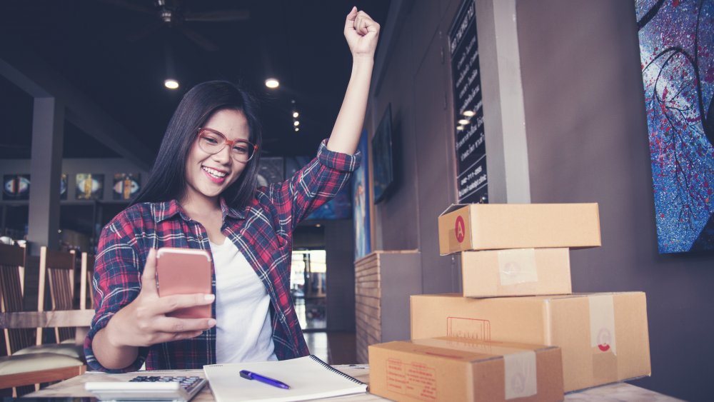 Woman with delivery boxes