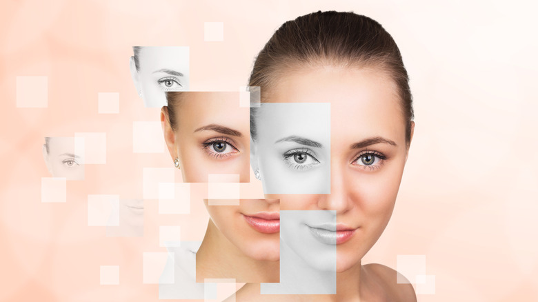 A pixelated image of a woman's face