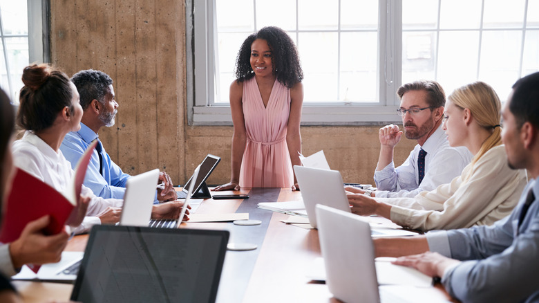 woman leading meeting