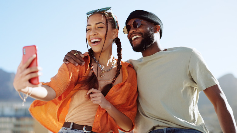 A girl takes a selfie on a date