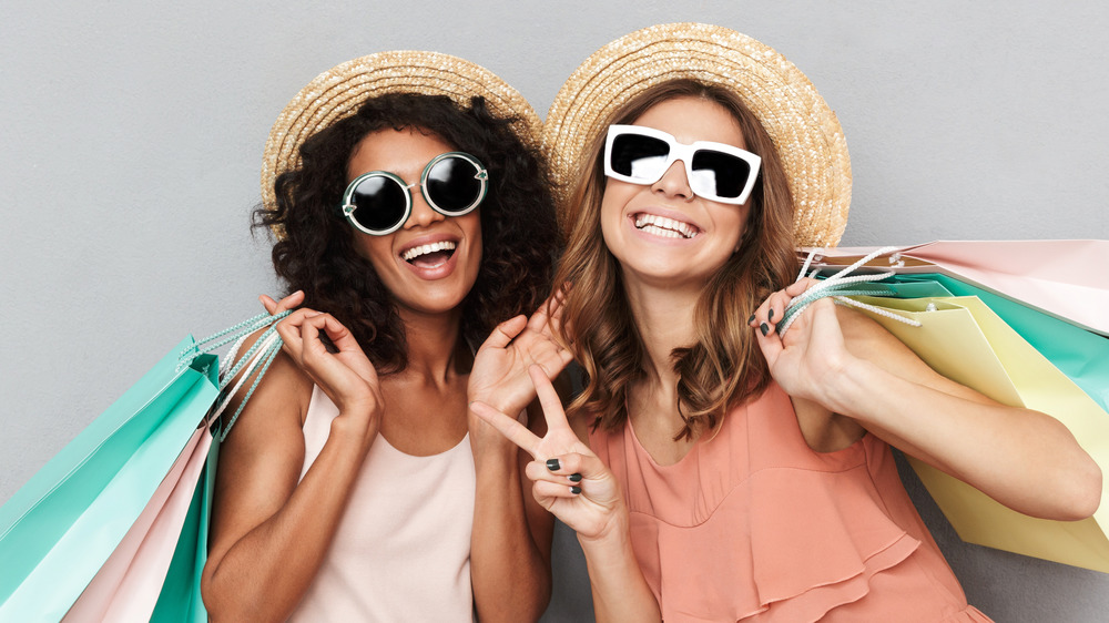 Shoppers giving the peace sign