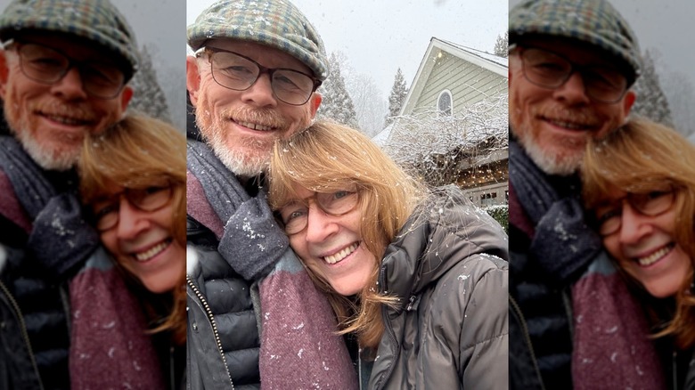 Ron and Cheryl Howard taking a selfie in a snowy background.