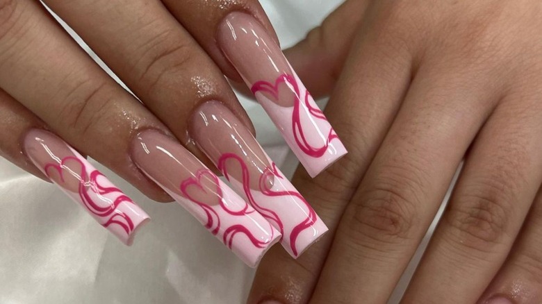 Long pink swirl nails