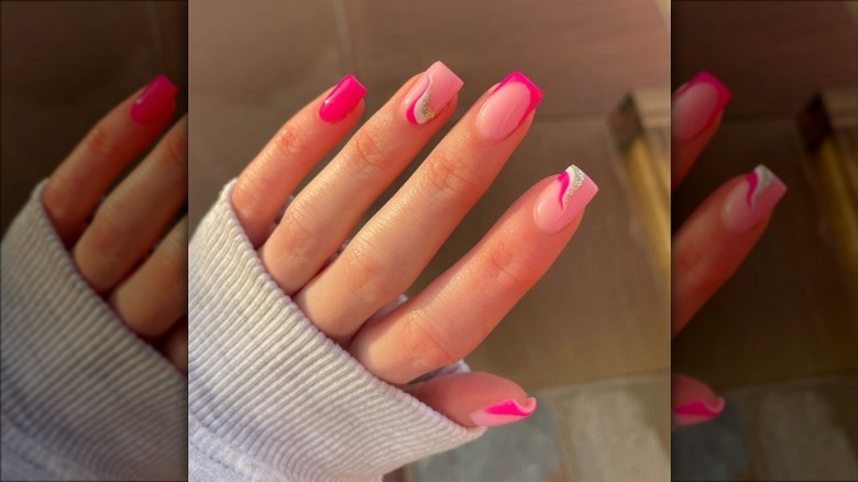Hot pink swirl nails