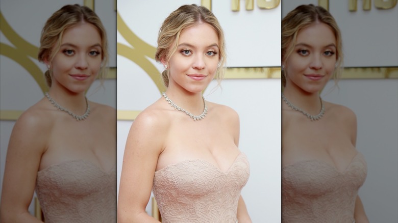 Sydney Sweeney peach gown pink glam