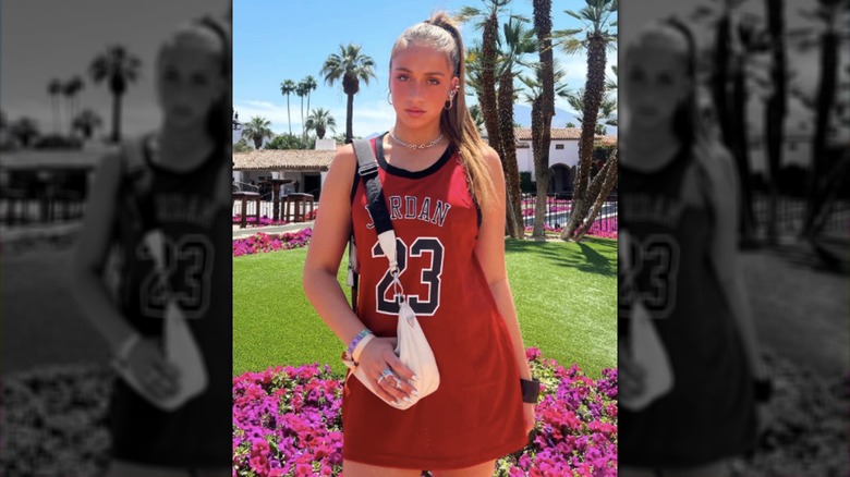 Tate McRae at Coachella wearing a Michael Jordan jersey