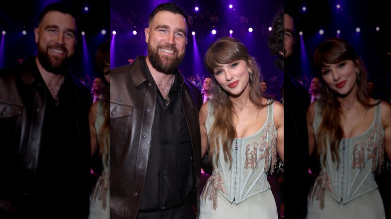 Travis Kelce and Taylor Swift pose for a photo together