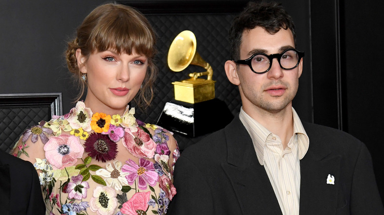 Taylor Swift and Jack Antonoff at Grammy Awards in floral dress