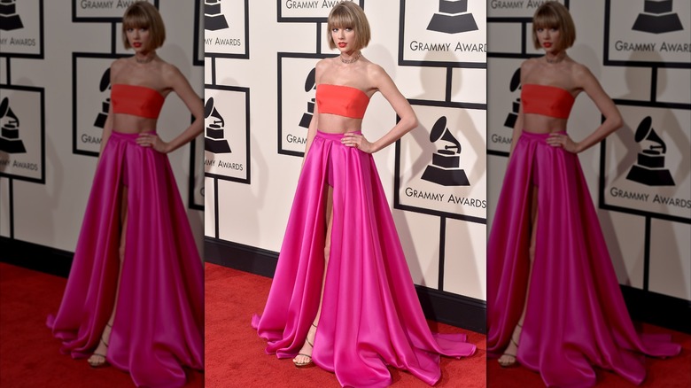 Taylor Swift poses at the Grammys