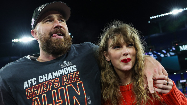 Taylor Swift and Travis Kelce at the 2024 AFC Championship Game