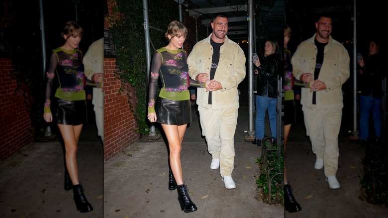 Taylor Swift and Travis Kelce smile together