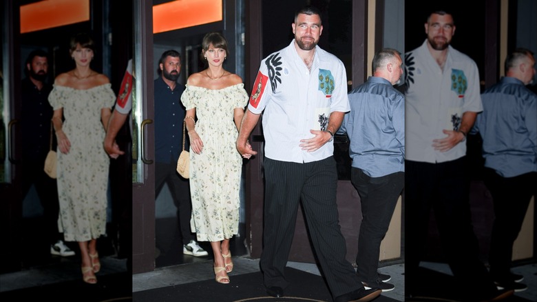 Taylor Swift and Travis Kelce walking hand in hand