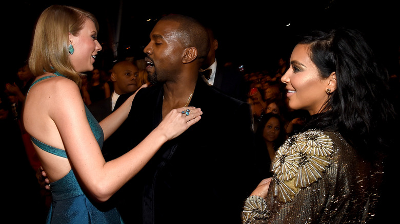 Kim Kardashian, Kanye West, and Taylor Swift at the 2015 Grammys
