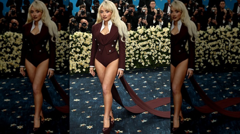 Sabrina Carpenter tuxedo bodysuit Met Gala 2025