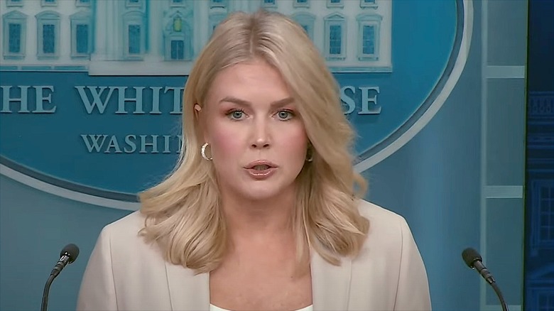 Karoline Leavitt giving White House press brief on April 1, 2025