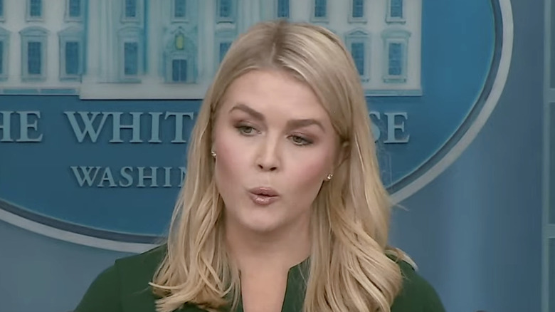 Karoline Leavitt giving White House press briefing in 2025