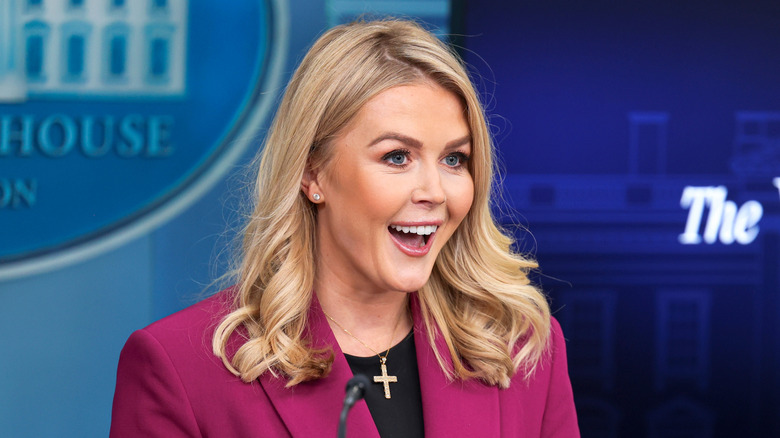 Karoline Leavitt giving White House press brief in 2025