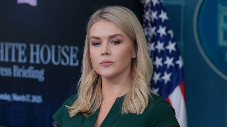 Karoline Leavitt giving White House press briefing in 2025