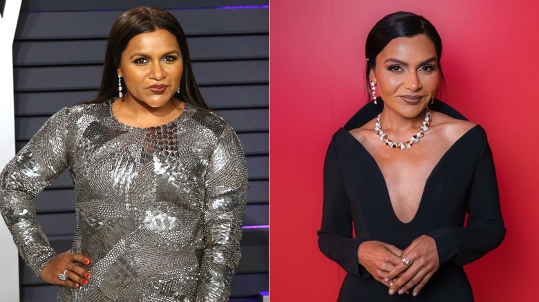 Split image of Mindy Kaling before and after GLP-1