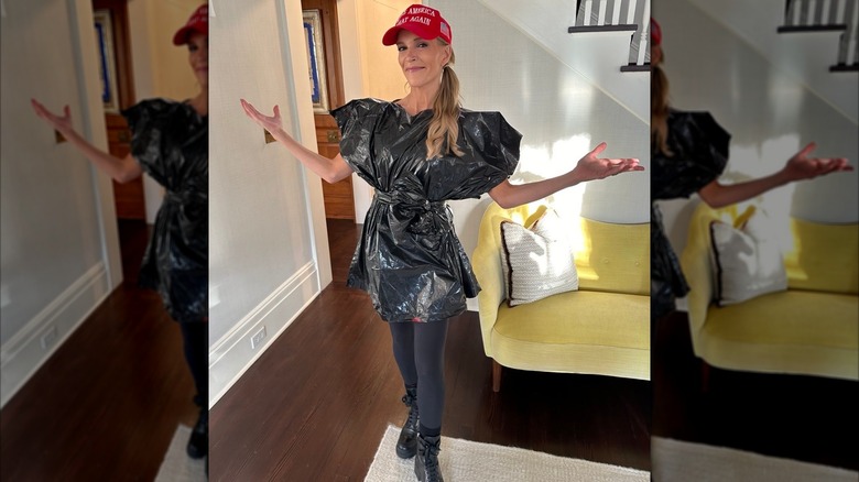 Megyn Kelly wearing a garbage bag and Make America Great Again hat