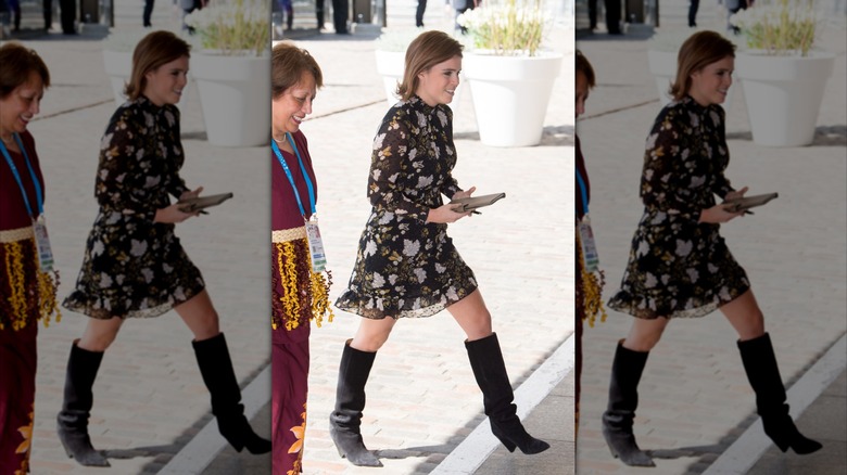 Princess Eugenie at the Commonwealth Youth Forum in a short black dress