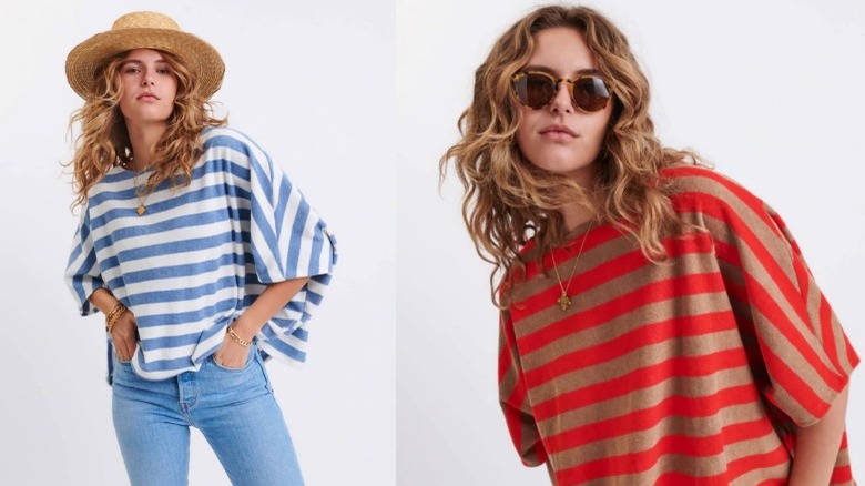 Models wearing baggy striped t-shirts