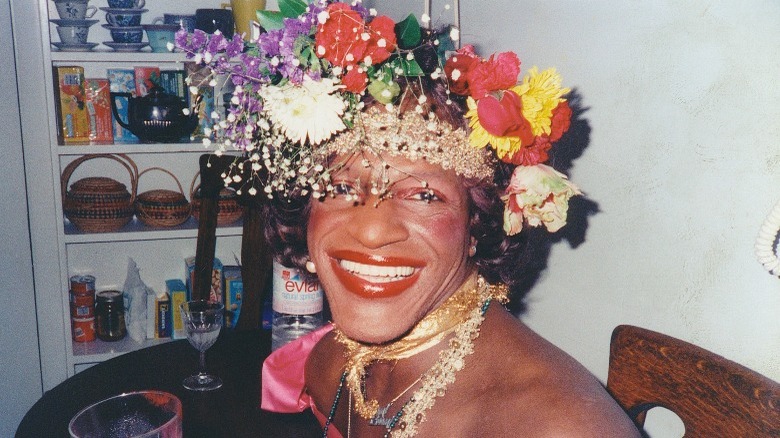 Marsha P. Johnson wearing a flower crown