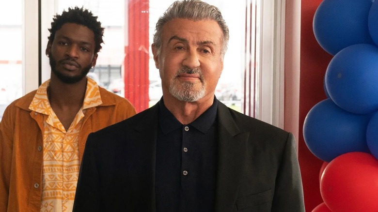 Sylvester Stallone acting in a scene from the Paramount+ crime drama series 'Tulsa King.'
