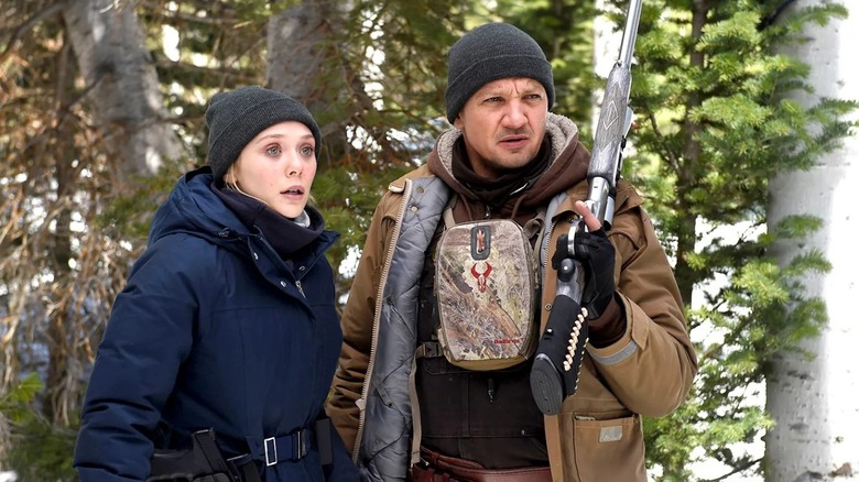 Elizabeth Olsen and Jeremy Renner acting  in the 2017 film Wind River