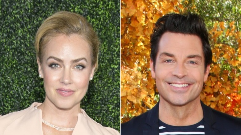 Amanda Shull and Brennan Elliot smile at events 