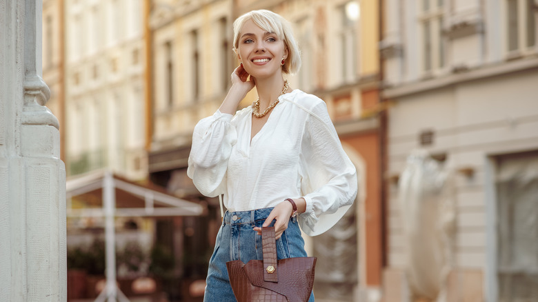 Woman smiling with bangs