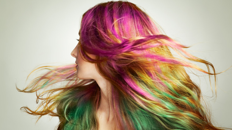 Woman with colorful hair