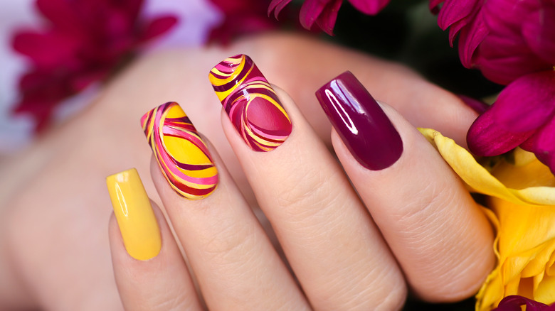 45 Best Fall Nail Ideas 2021 : Purple Autumn Long Nails