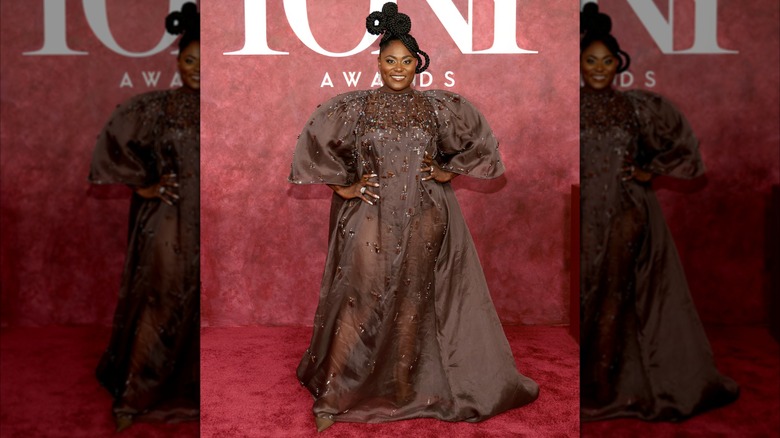 Danielle Brooks posing on the 2025 Tony Awards red carpet