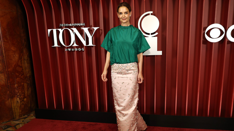 Katie Holmes posing at the 78th annual Tony Awards
