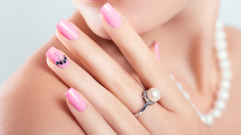 Pink manicure with accent nail