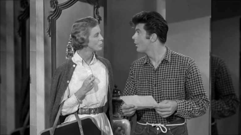 Max Baer and Nancy Kulp in a scene from The Beverly Hillbillies
